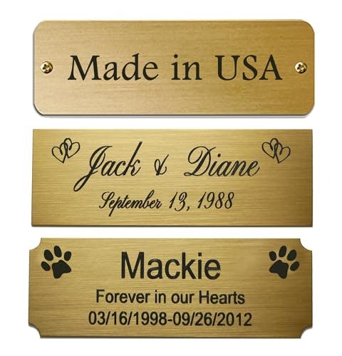 Engraved Plate, Custom Personalized, Brushed Gold Solid Brass Picture Frame Plaque Name Label Art Tag for Frame, with adhesive backing or screws - Indoor use only, Made in USA, 3" W x 1" H