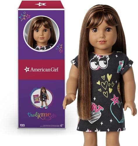 American Girl Truly Me 18-inch Doll #122 with Brown Eyes, Dark-Brown Hair w/Highlights, Tan Skin, T-shirt Dress, For Ages 6+