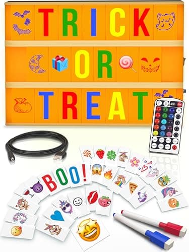 Cinema Light Box with Letters – Marquee Color Changing Light Box Sign with 386 Black & Color Letters & Emoji & 2 Markers- Premium Light Up Letter Board – 16 Dimmable Remote-Controlled Colored Options