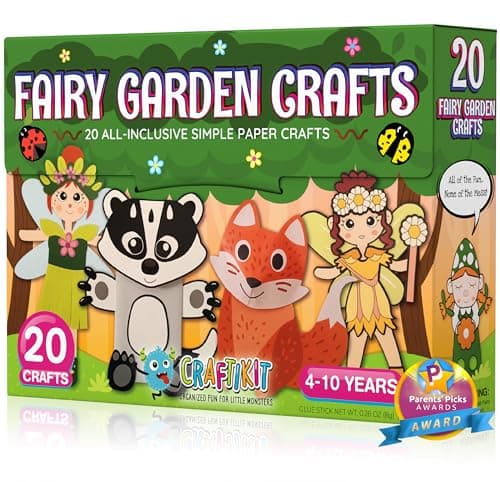 Craftikit® 20 Award-Winning Fairy Garden Crafts for Kids - 20 All-Inclusive Fun Paper Toddler Crafts, Fairy Garden Kit for Kids Ages 3-8