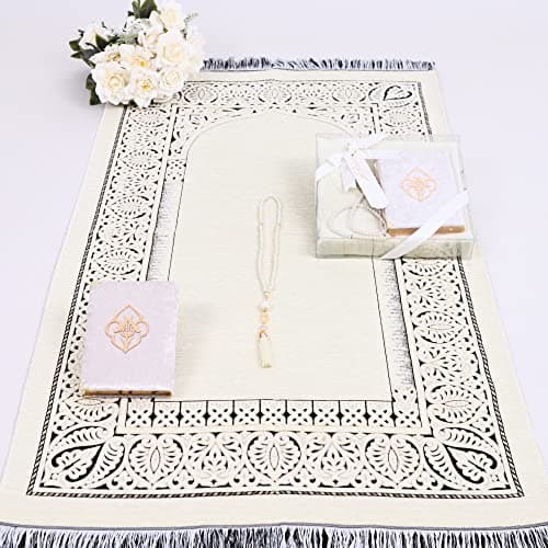 IEF Personalized Prayer Rug Quran Prayer Beads Islamic Gift Set, Ramadan Eid Wedding Birthday Mother's Day Father's Day Anniversary Day Gifts