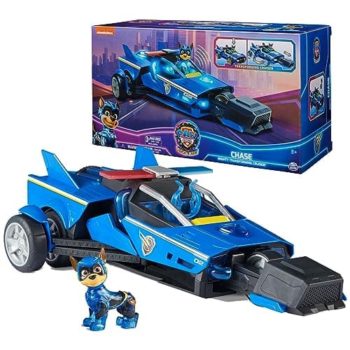 Paw Patrol: The Mighty Movie, Chase’s Mighty Transforming Cruiser with Mighty Pups Action Figure, Lights and Sounds, Kids Toys for Boys & Girls 3+