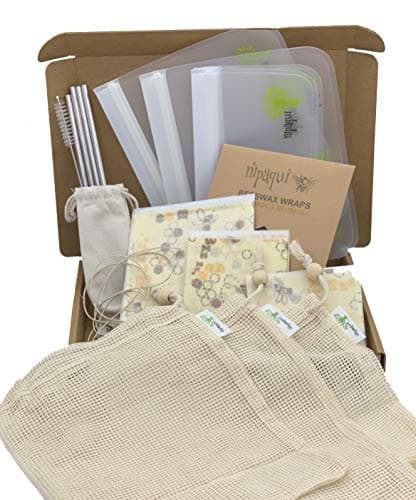 Nipaqui 17 PCS Zero Waste ECO Friendly Gift: Reusable Food Storage Bags, Reusable Beeswax Wrap, Mesh Bags, Reusable Straws. Gift for women and men.