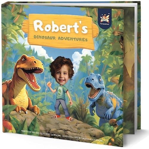 Personalized Children Story Book - Dinosaur Adventure - Customized Name & Photo - Baby Gifts - Kids Engaging Story - Elfink (Soft Cover)