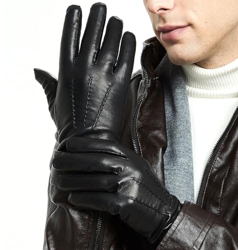 ZLUXURQ Luxury Mens Leather Gloves Cashmere Lined-Soft Comfortable Lambskin