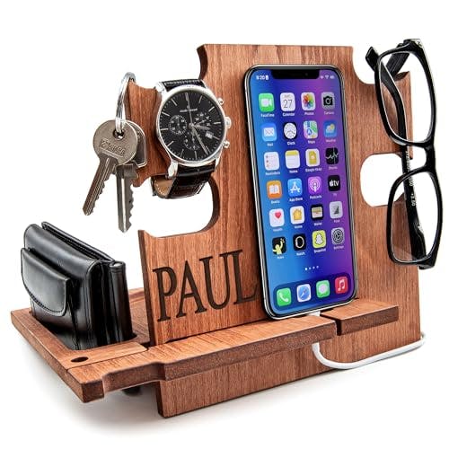 Gift for Him, Personalized Gift, Docking Station, Charging Station, Phone Dock, Cell Phone Stand, Desk Organizer, Engraved Docking Station