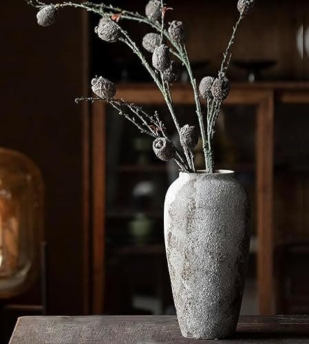 POPGRAT Large Ceramic Rustic Vase for Home Decor, Distressed Pottery Terracotta Clay Flower Vases Decorative Tall for Living Room, Pampas Grass, Table Decoration, Shelf Decor, Mantel, Floor