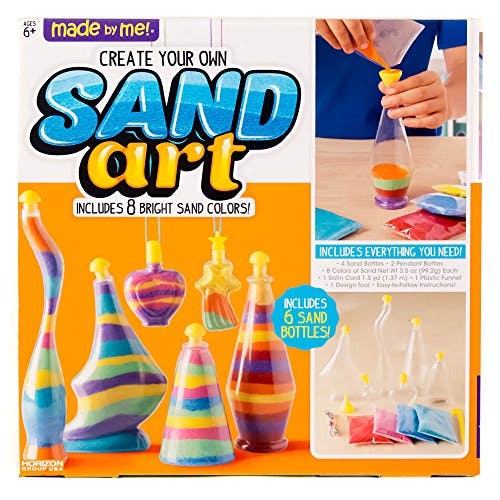 Made By Me Create Your Own Sand Art by Horizon Group Usa, DIY Kit Includes 4 Sand Bottles & 2 Pendent Bottles with 8 Bright Colors, Designing Tool & More. Multicolored
