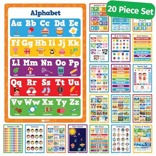 Classroom Posters - 20pcs Set 16” x 11” Educational Posters - Classroom Decor - Elementary Preschool Kindergarten Classroom Must Haves Supplies Essentials Decorations - Preschool Learning Activities