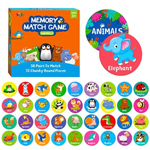 SpriteGru Memory Matching Game, 72 PCS Animal Matching Cards for Toddlers 36 Pairs Memory Cards for Preschool 4 5 6 Years Old