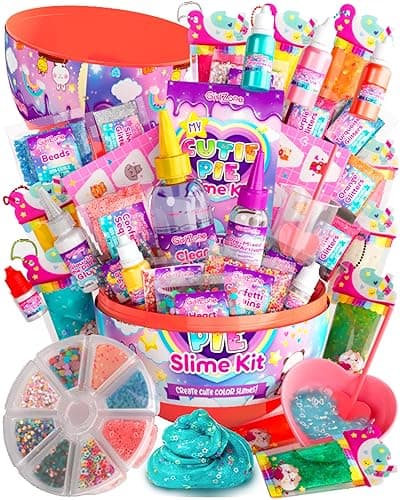 GirlZone My Cutie Pie Slime Kit, Fun Slime Making Kit for Girls to Make Butter Slime and Slime for Girls Keychains, Sensory Slime Kits for Girls, Ideal and Thanksgiving Gift for Kids