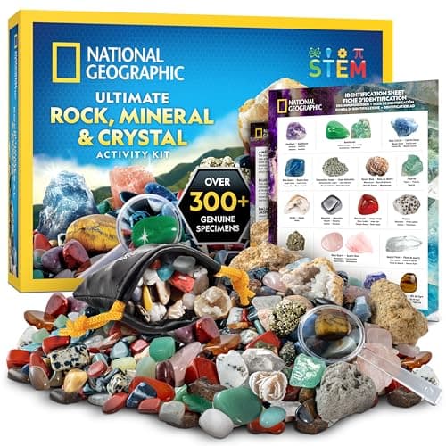 NATIONAL GEOGRAPHIC Rock Collection Box for Kids – 300+ Piece Gemstones and Crystals Set Includes Geodes and Real Crystals, Rocks and Minerals, Science Kit for Kids, A Geology Gift for Boys and Girls