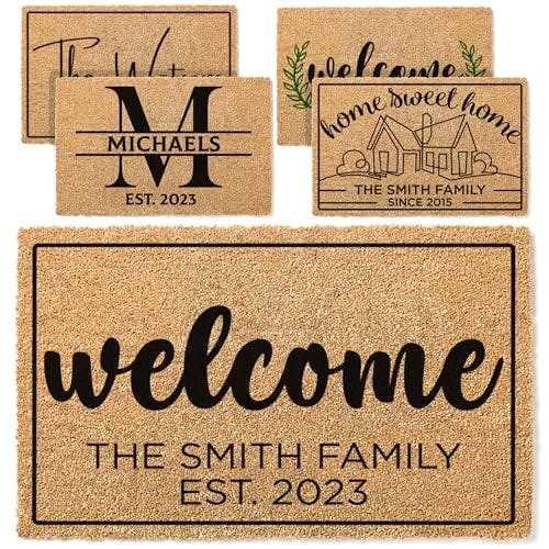 Custom Welcome Doormat with Family Name, Personalized Door Mat - 6 Designs & 3 Sizes - Door Mat with Anti-Slip Backing, Customize Doormat Outdoor Indoor Entrance
