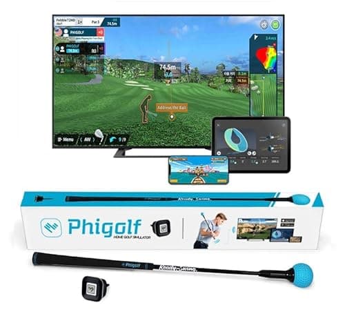 PHIGOLF Home Golf Simulator: Enjoy Interactive Golfing with Smart Motion Sensor and Swing Stick for Indoor and Outdoor Fun - Compatible with Android, iOS, app and E6 Connect.