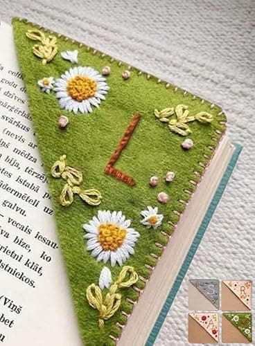 Personalized Hand Embroidered Corner Bookmark, 26 Letters Cute Flower Embroidered Corner Bookmark Embroidery Book Marker Clip for Book Lovers Bookmarks for Reading Lovers Meaningful GIF (Summer, L)