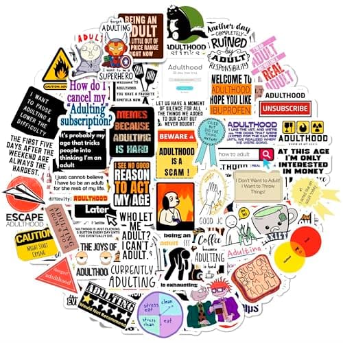 BulbaCraft 100Pcs Funny Adulting Stickers, Adulting is Hard Stickers, Funny Decals for Adults, Adult Reward Decals, Gifts for Women & Men
