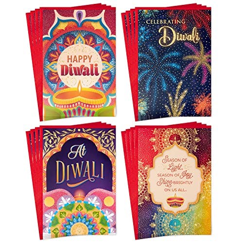 Hallmark Golden Thread Diwali Card Assortment, Happy Diwali (16 Cards with Envelopes)