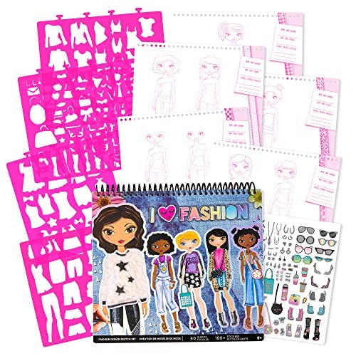 Fashion Angels I Love Fashion Sketch Portfolio, Includes Sketch Pad with Stencils & Stickers, Fashion Design Sketch Book for Girls, Ideal Drawing Kit for Kids