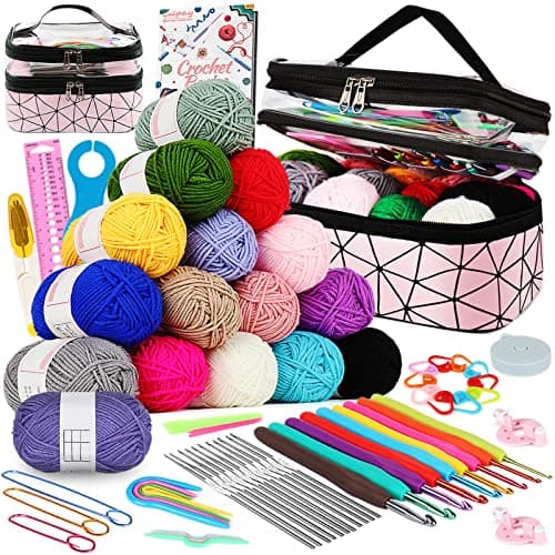 Coopay Crochet Kit for Beginner Adult Kids, 16 Colors Yarn Crochet Animal Kit with Instructions, Portable Crochet Starter Kit Double-Layer Crochet Beginners Set Full Knitting Crochet Accessories