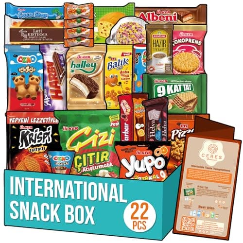 International Exotic Snack Box Variety Pack, 22 Count Premium Foreign Rare Snack Food Gifts with Suprise Item for Fun, Mystery Box of Snacks, European Snacks for Adults and Kids for Christmas Thanksgiving and More