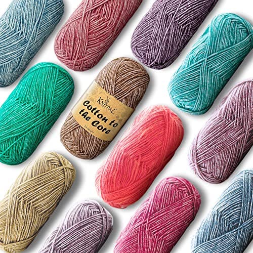 Cotton to The Core for Hand Knitting and Crocheting Baby Blankets Yarn Multi-Color Pack (Free Patterns), Heathered Yarn with Halo, 12 Colors/skeins (1704 yards/600 Grams) DK Gauge #3 (Jewel Pack)