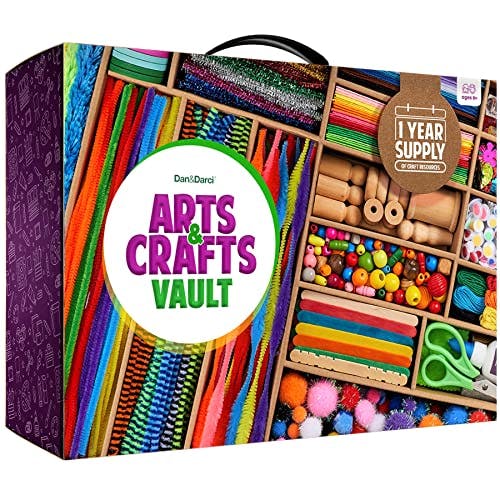 Dan&Darci Arts and Crafts Vault - Craft Supplies Kit in a Box for Kids Ages 4 5 6 7 8 9 10 11 & 12 Year Old Girls & Boys - Crafting Set Kits - Easter Gift Ideas for Kids Art Activity Gifts