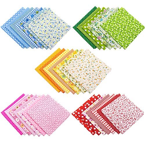 AUEAR, 35 Pack Cotton Print Fabric Bundle Squares 9.8"x9.8" Quilting Sewing Floral Precut Sheets for DIY Scrapbooking Dot Pattern (Bright Colors: Red & Blue Yellow Pink Green)