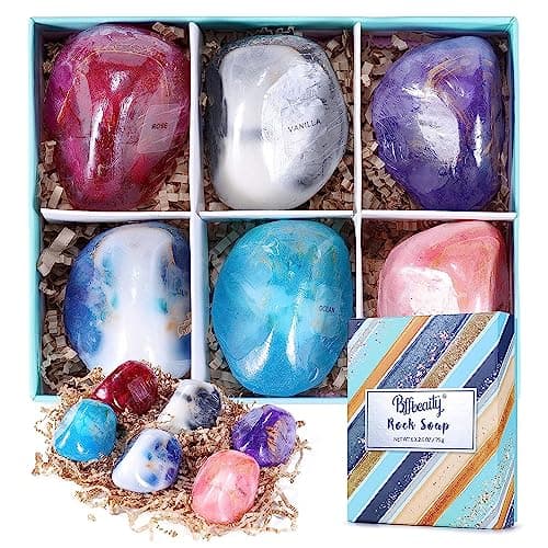 Soap Bar Sets - Bff Beauty 6pcs Hand Face Body Bar Soap Christmas Birthday Gift Set for Women, Perfect Gemstone Soap Rocks Set for Women & Men Moisturizing Skin, Best Gift Ideal for Birthday Gifts