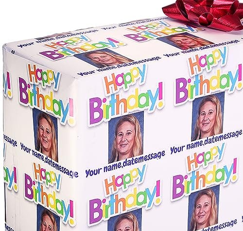 Fun Gift Wrap Personalized Birthday Wrapping Paper - Custom Printed with your Name, Date, Message for Men, Women, and Kids -(4 Foot Roll, 30 Inches Wide) Happy Birthday Rainbow