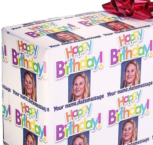 Fun Gift Wrap Personalized Birthday Wrapping Paper - Custom Printed with your Name, Date, Message for Men, Women, and Kids -(4 Foot Roll, 30 Inches Wide) Happy Birthday Rainbow