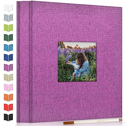 Artfeel Photo Album Self Adhesive Scrapbook Album for 3x5 4x6 5x7 8x10 Pictures,40 Pages Linen Cover with Display Window DIY Photo Book,Ideal Gifts for Family Travel Wedding Baby