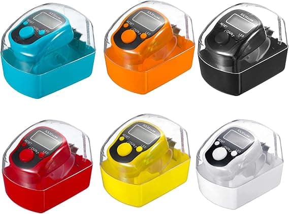 6-Pack Digital Tally Finger Counter with Led, Colorful Tasbeeh Tasbih 5-Digits Counter Clickers with Led Light, Carry Ring, Individual Hard Case for Muslims Pray Knitting Track Golf Lap