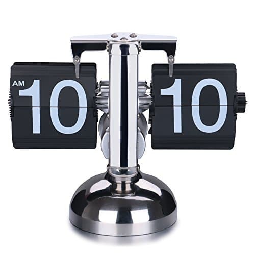 WoneNice Auto Flip Clock, Battery Powered Retro Desk Clock with Large Numbers for Office Bedroom Kitchen School Hotel Café - Black