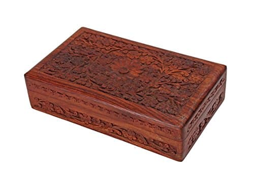 Deco 89 Antique Finished Wooden Jewellery Box Organiser Multipurpose Handcrafted with Floral Carvings