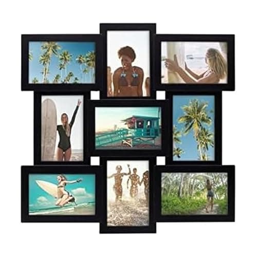 Melannco 18 Inch Black Collage Picture Frame - Multi-photo Frame with 9 Openings - Four 6x4 and Five 4x6 Slots - Wall-mounted Gallery Frame for Family Photos - Home Decor Multi Picture Frame