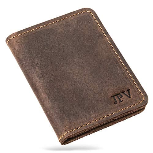 PEGAI Men's Chestnut Brown Leather Bifold Wallet with RFID Protection - Minimalist, Slim, Personalized with Initials, Father's Day Gift