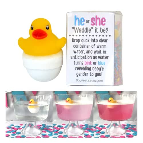 9 by Neetz 'Waddle It Be?' Gender Reveal Fizz Set of 2 | Water Color Change to Pink or Blue (Rubber Duck)