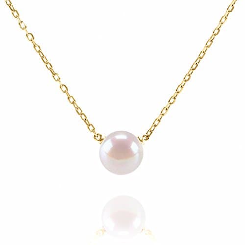 PAVOI Womens Handpicked AAA+ Freshwater Cultured Single Pearl- Yellow-Gold-Plated-Silver Necklace with Pendant