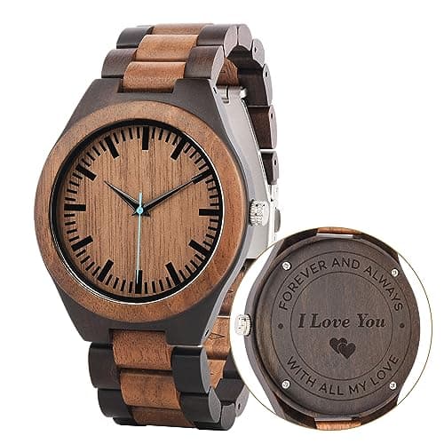 LMWOOD Personalized Wood Watch for Men Engraved Men's Wooden Watch Customized Anniversary Birthday Watch for Husband Dad Son