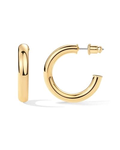 PAVOI 14K Yellow Gold Plated Lightweight Chunky Open Hoops - Gold Hoop Earrings for Women - 30mm Thick Infinity Hoops Earrings