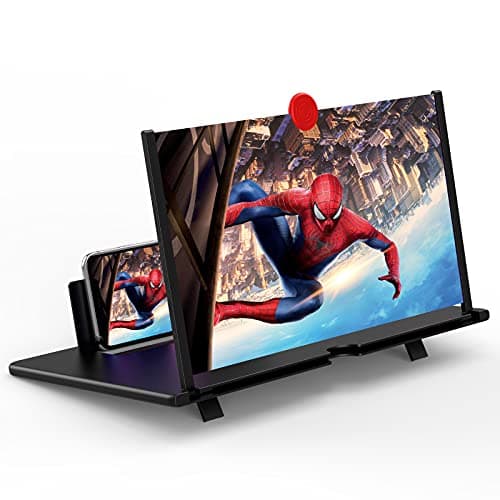 12" Screen Magnifier,3D HD Mobile Phone Magnifier Projector Screen Enlarger for Movies, Videos, and Gaming,Foldable Cell Phone Stand with Screen Amplifier,Supports All Smartphones (Black, 12inch)