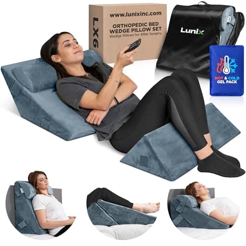 Lunix 3pcs Orthopedic Bed Wedge Pillow Set, Post Surgery Memory Foam for Back, Leg, and Knee Pain Relief, Adjustable Sitting Pillow for Sleeping, Acid Reflux, and GERD, with Hot Cold Pack, Navy