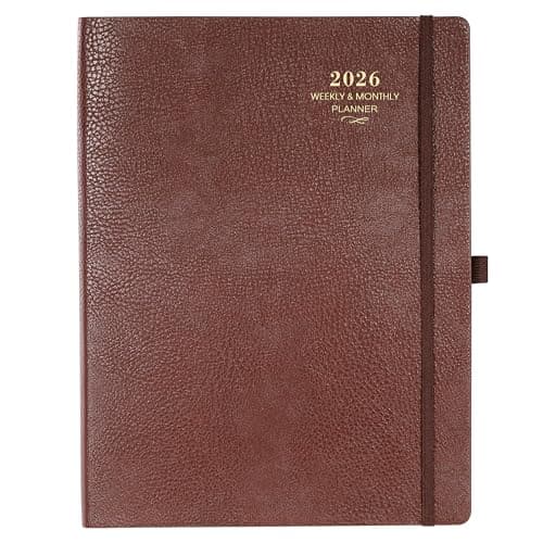 2026 Planner - JAN 2026 - DEC 2026, Planner 2026, Weekly and Monthly Planner, Leather Cover Calendar Planner with Thick Paper, Back Pocket with Notes Pages, Brown (8.5" x 11")