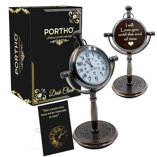 PORTHO Engraved Antique Desk Clock - Table Watch - Desktop Clock - I Will Love You Until The end of time Quote engrave Gift Clock