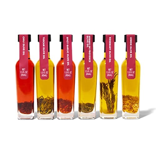 Thoughtfully Gourmet, Spice Infused Olive Oil Gift Set, Premium Extra-Virgin Olive Oil from Spain, Flavors Include Chili, Rosemary, Lemon, Spicy Garlic, Herbes de Provence and Tuscan, Set of 6