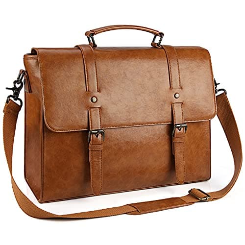 Mens Messenger Bag Vintage 15.6 Inch Waterproof Leather Laptop Briefcase Large Satchel Shoulder Bag Retro Office College Computer Bag, Brown