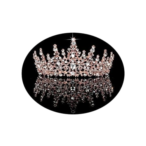 TOBATOBA Crystal Wedding Tiara for Women Rose Gold Crown Royal Queen Headband Metal Princess Bride Quinceanera Headpieces Birthday Prom Pageant Halloween Costume Cosplay