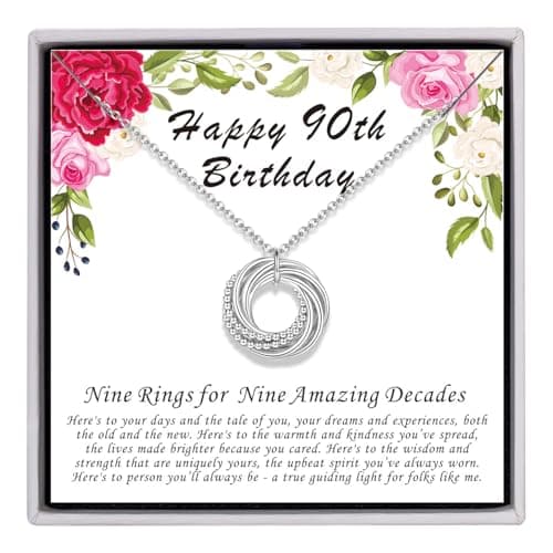 AM ANNIS MUNN 90th Birthday Gifts for Women, 925 Sterling Silver Necklace for Women Nine Circle Necklace for Her 9 Decade 90th Birthday Jewelry for Women Gifts Ideas Gifts