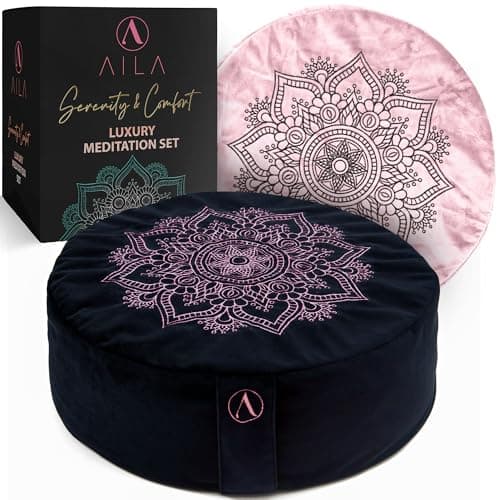 Aila Meditation Pillow - Zafu Cushion, Round Floor Cushion with Buckwheat Filling, Premium Meditation Cushion for Adults, Meditation Floor Pillow and Decor, Comfortable Floor Cushion for Sitting