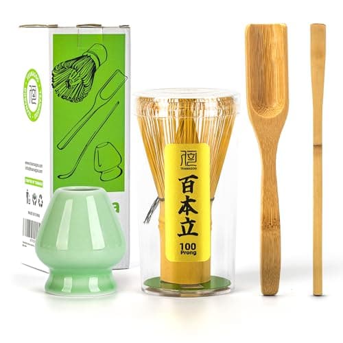TEANAGOO Matcha Whisk Set, Bamboo Matcha Whisk (Chasen), 4 Pcs Traditional Starter Matcha Set, Scoop (Chashaku) Tea Spoon Whisk Holder, Matcha Accessory, Bamboo Whisk For Matcha Tea (100prongs)